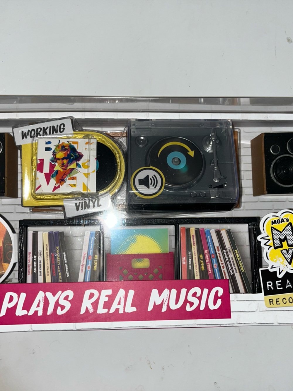 Portable Record Player Toy Set - Black and Gold Accent